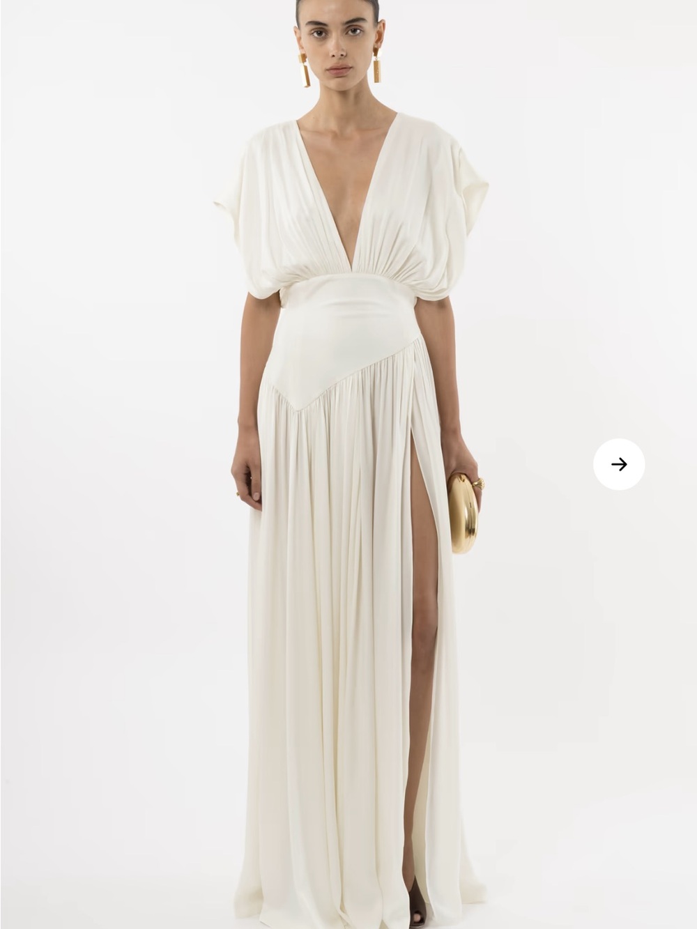 Ivory Plunge V-Neck Maxi Dress with High Slit
